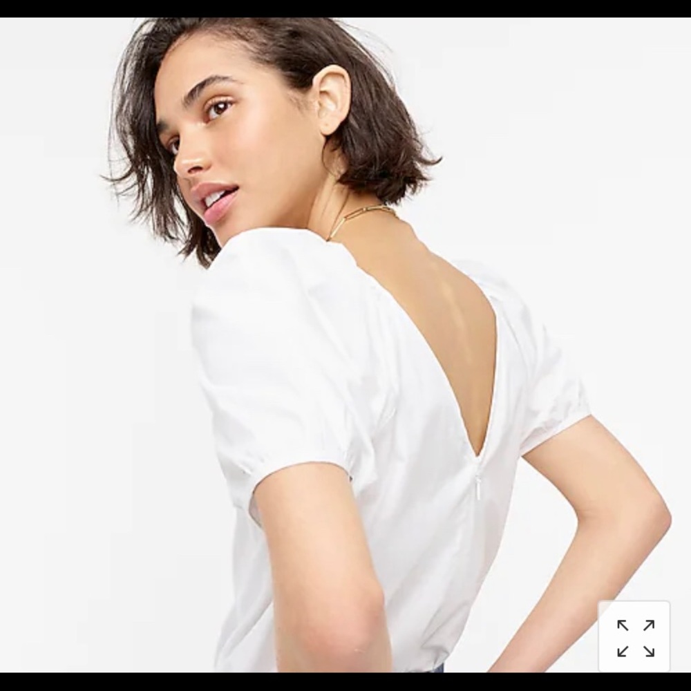 J.Crew V-back puff-sleeve stretch poplin top